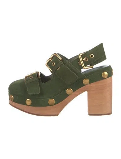 Pre-owned Charlotte Stone Suede Colorblock Pattern Slingback Pumps In Green
