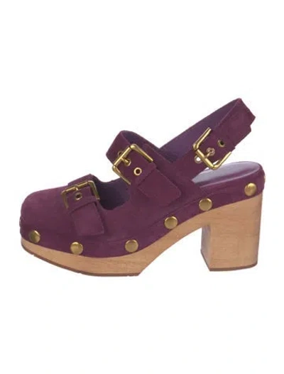 Pre-owned Charlotte Stone Suede Colorblock Pattern Slingback Pumps In Purple