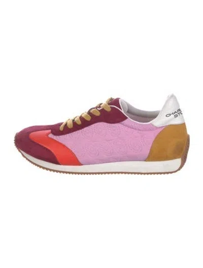 Pre-owned Charlotte Stone Suede Colorblock Pattern Sneakers In Pink