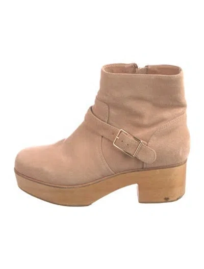 Pre-owned Charlotte Stone Suede Moto Boots In Neutral
