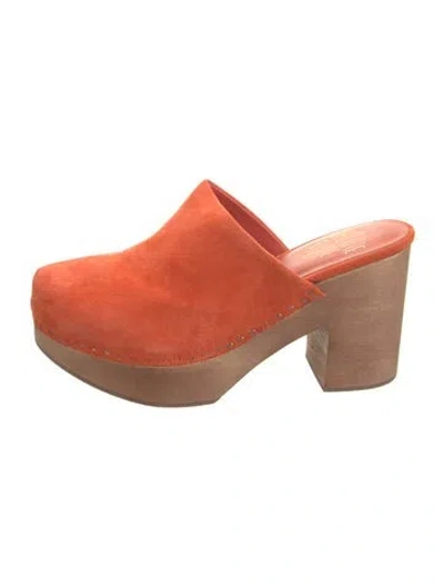 Pre-owned Charlotte Stone Suede Mules In Orange