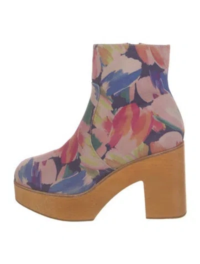 Pre-owned Charlotte Stone Suede Printed Rain Boots In Multi