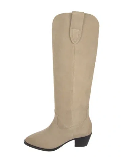 Pre-owned Charlotte Stone Suede Riding Boots In Neutral