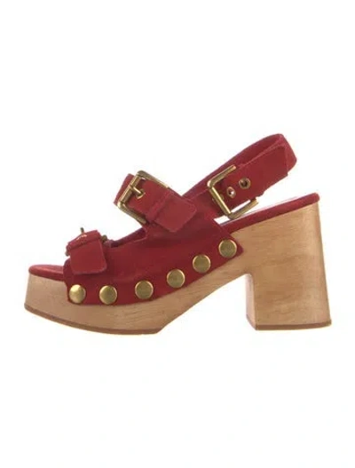 Pre-owned Charlotte Stone Suede Sandals In Red