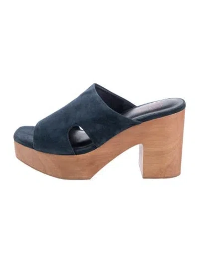 Pre-owned Charlotte Stone Suede Slides In Blue