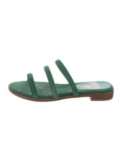 Pre-owned Charlotte Stone Suede Slides In Green