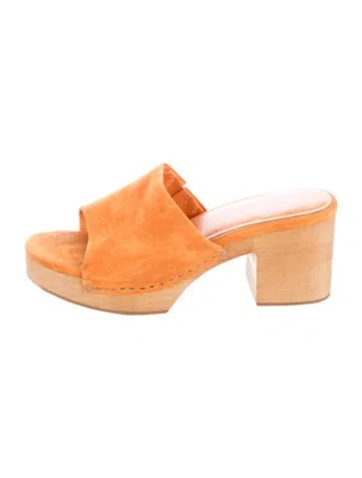 Pre-owned Charlotte Stone Suede Slides In Orange