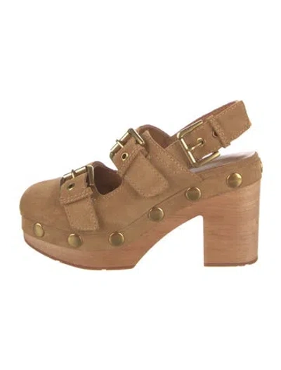 Pre-owned Charlotte Stone Suede Slingback Pumps In Brown