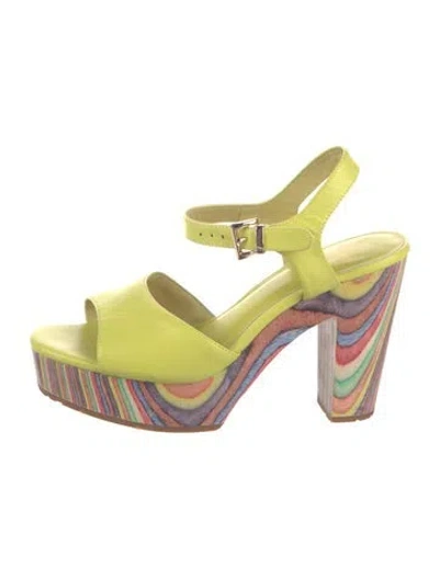 Pre-owned Charlotte Stone Suede Striped Sandals In Green