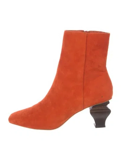 Pre-owned Charlotte Stone Suede Western Boots In Orange