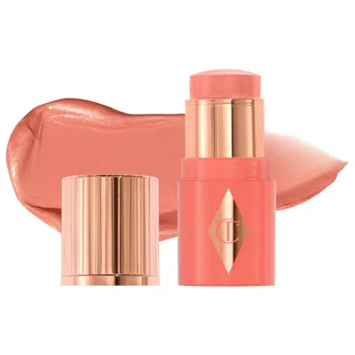 Charlotte Tilbury Mini Unreal Lip + Cheek Glow Blush Stick With Hyaluronic Acid Peachy Glow 0.1 Oz/3 G