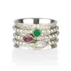 Charlotte's Web Jewellery Women's Ananda Silver Spinning Ring - Green Onyx, Moonstone And Rhodolite Garnet In Silver