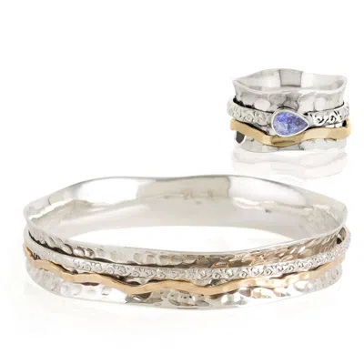 Charlotte's Web Jewellery Women's Aura Magic Silver Spinning Ring & Bangle Gift Set - Tanzanite