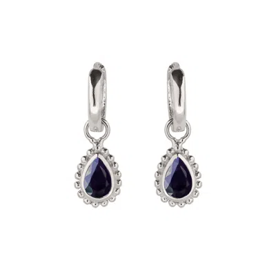 Charlotte's Web Jewellery Women's Black / Blue / Silver September Birthstone Sterling Silver Huggie Hoops - Sapphire