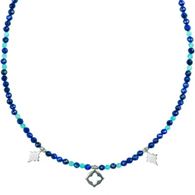 Charlotte's Web Jewellery Women's Blue / Silver Essaouira Blues Silver Beaded Necklace - Lapis Lazuli & Apatite In Multi