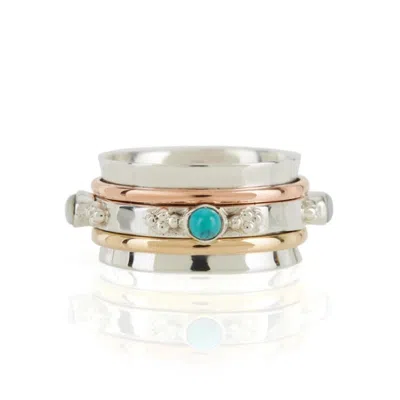 Charlotte's Web Jewellery Women's Blue / Silver Rajput Empowerment Silver Spinning Ring - Turquoise And Pearl In Multi