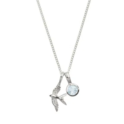 Charlotte's Web Jewellery Women's Blue / Silver Swallow In Flight Silver Necklace With Blue Topaz Birthstone Charm In Multi