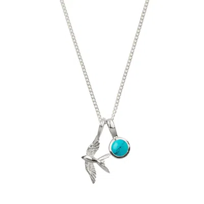 Charlotte's Web Jewellery Women's Blue / Silver Swallow In Flight Silver Necklace With Turquoise Birthstone Charm In Multi