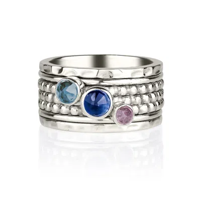 CHARLOTTE'S WEB JEWELLERY WOMEN'S ETHEREAL DREAM SILVER SPINNING RING - KYANITE, SKY BLUE TOPAZ & TOURMALINE 