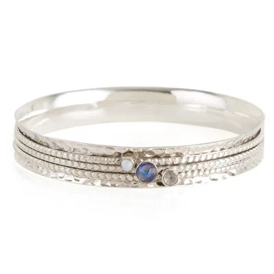 Charlotte's Web Jewellery Women's Ethereal Galaxy Silver Spinning Bangle - Labradorite, Pearl & White Topaz