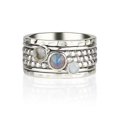 Charlotte's Web Jewellery Women's Ethereal Galaxy Silver Spinning Ring - Pearl, Labradorite & White Topaz