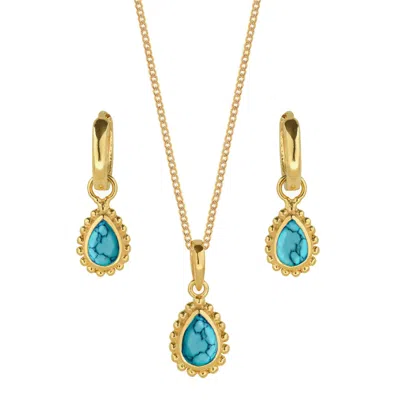 Charlotte's Web Jewellery Women's Gold / Blue December Birthstone Gold Necklace And Earring Set - Turquoise In Multi