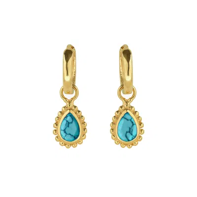 Charlotte's Web Jewellery Women's Gold / Blue December Birthstone Gold Plated Huggie Hoops - Turquoise