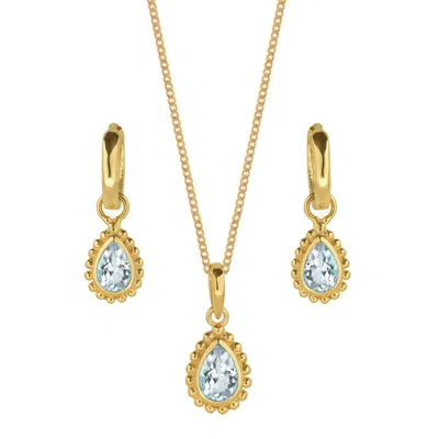 Charlotte's Web Jewellery Women's Gold / Blue March Birthstone Gold Necklace And Earring Set - Aquamarine In Multi