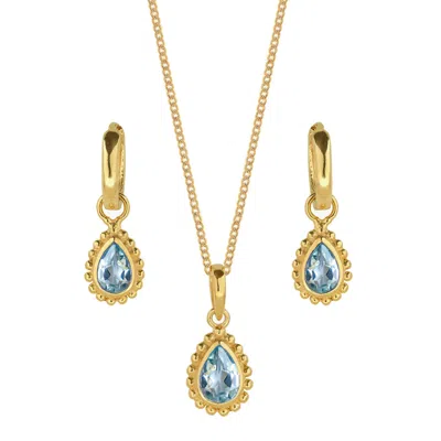 Charlotte's Web Jewellery Women's Gold / Blue November Birthstone Gold Necklace And Earring Set - Blue Topaz In Multi