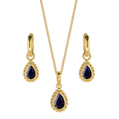 Charlotte's Web Jewellery Women's Gold / Blue September Birthstone Gold Necklace And Earring Set - Black Sapphire In Multi
