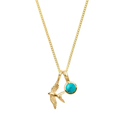 Charlotte's Web Jewellery Women's Gold / Blue Swallow In Flight Gold Necklace With Turquoise Birthstone Charm In Multi