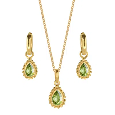 Charlotte's Web Jewellery Women's Gold / Green August Birthstone Gold Necklace And Earring Set - Peridot In Multi