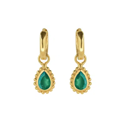 Charlotte's Web Jewellery Women's Gold / Green May Birthstone Gold Plated Huggie Hoops - Green Onyx
