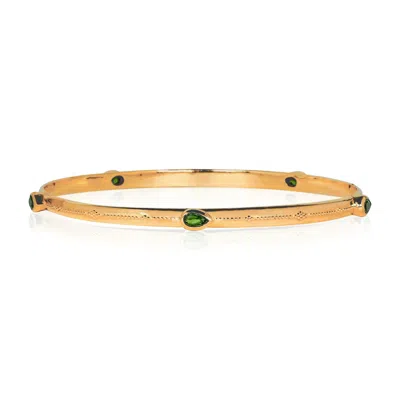 Charlotte's Web Jewellery Women's Gold / Green Saraswati Stacking Bangle - Gold Chrome Diopside In Multi