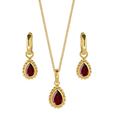 Charlotte's Web Jewellery Women's Gold / Red January Birthstone Gold Necklace And Earring Set - Garnet In Multi
