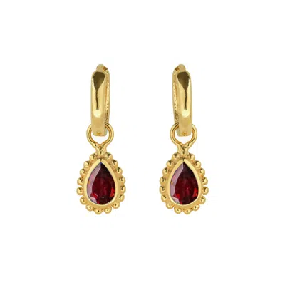 Charlotte's Web Jewellery Women's Gold / Red January Birthstone Gold Plated Huggie Hoops - Garnet In Multi