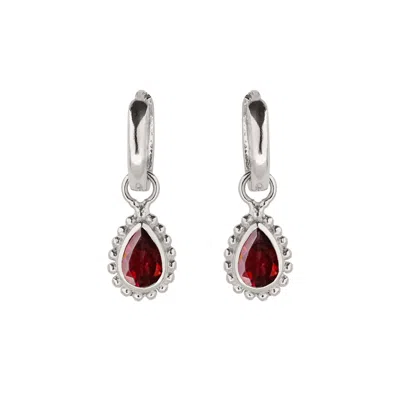 Charlotte's Web Jewellery Women's Gold / Red January Birthstone Sterling Silver Huggie Hoops - Garnet