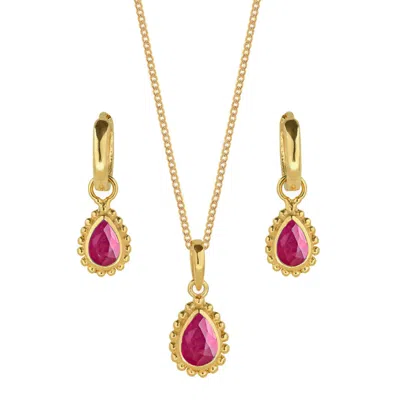 Charlotte's Web Jewellery Women's Gold / Red July Birthstone Gold Necklace And Earring Set - Ruby In Multi