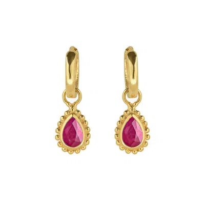 Charlotte's Web Jewellery Women's Gold / Red July Birthstone Huggie Hoops - Gold Ruby