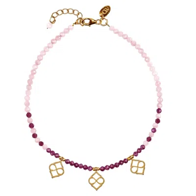 Charlotte's Web Jewellery Women's Gold / Red Marrakesh Sunrise Gold Beaded Anklet - Garnet & Rhodonite In Multi
