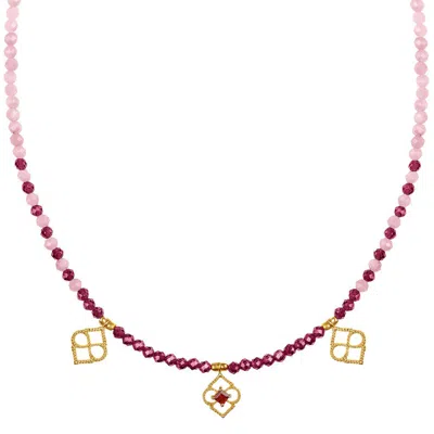 Charlotte's Web Jewellery Women's Gold / Red Marrakesh Sunrise Gold Beaded Necklace - Garnet & Rhodonite In Multi