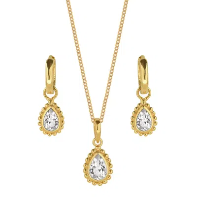 Charlotte's Web Jewellery Women's Gold / White April Birthstone Gold Necklace And Earring Set - White Topaz In Multi