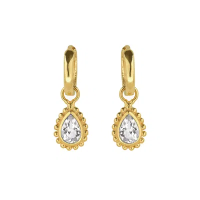 Charlotte's Web Jewellery Women's Gold / White April Birthstone Gold Plated Huggie Hoops - White Topaz