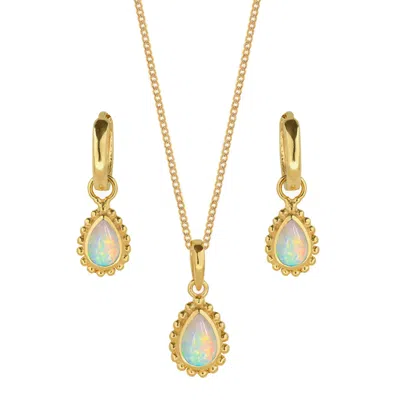 Charlotte's Web Jewellery Women's Gold / White October Birthstone Gold Necklace And Earring Set - Opal In Multi