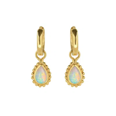 Charlotte's Web Jewellery Women's Gold / White October Birthstone Huggie Hoops - Gold Opal