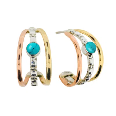 Charlotte's Web Jewellery Women's Green Maharani Silver Triple Hoop Earrings - Turquoise