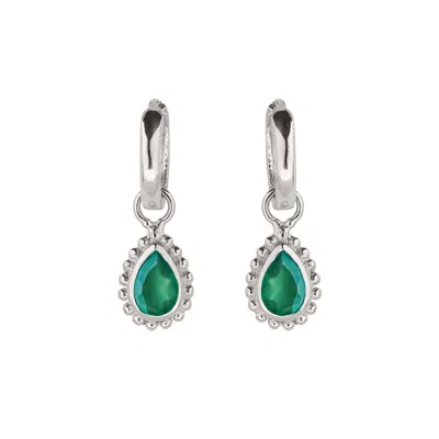 Charlotte's Web Jewellery Women's Green / Silver May Birthstone Sterling Silver Huggie Hoops - Green Onyx