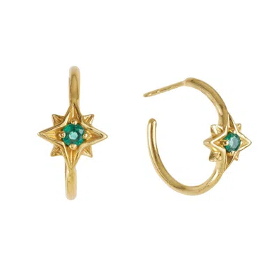 Charlotte's Web Jewellery Women's Guiding North Star Gold Vermeil Hoop Earrings - Emerald
