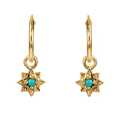 Charlotte's Web Jewellery Women's Guiding North Star Gold Vermeil Huggie Hoop Earrings - Turquoise