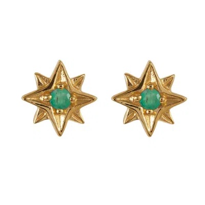 Charlotte's Web Jewellery Women's Guiding North Star Gold Vermeil Stud Earrings - Emerald
